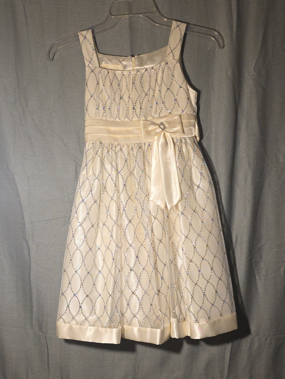 Cinderella Ivory Satin & Glitter Overlay Dress with Bow